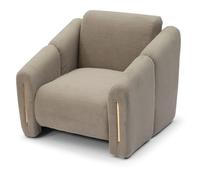 Menzzo Fauteuil Design Maximilien en Velours côtelé Taupe - Pieds métal doré, Fauteuil Moderne Chic avec accoudoirs - L92 x P82 x H78 cm