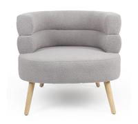 Menzzo Fauteuil Design scandinave RIVIANI - Tissu Bouclette Gris - Assise Arrondie Confortable - Pieds Bois Naturel - Fauteuil Lounge Moderne - L80 x P75 x H74 cm