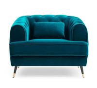Menzzo Fauteuil GLAMS Capitonné Velours Bleu Canard - Fauteuil Design Style Boudoir Chic avec Pieds Noir & Doré - Assise Confortable Salon Moderne Élégant