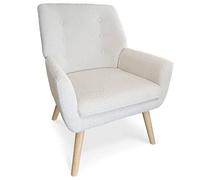 Menzzo Fauteuil Gustav Tissu Bouclette lainée Crème