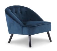 Menzzo Fauteuil Ioan Velours Bleu - Design Confortable avec Dossier Arrondi & Assise Rembourrée pour Salon, Chambre ou Bureau - Style Moderne Élégant - L76 x P75 x H73 cm
