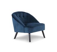 Menzzo Fauteuil Ioan Velours Bleu - Design Confortable avec Dossier Arrondi & Assise Rembourrée pour Salon, Chambre ou Bureau - Style Moderne Élégant - L76 x P75 x H73 cm