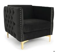 Menzzo Fauteuil Joshua – velours noir, pieds en métal doré
