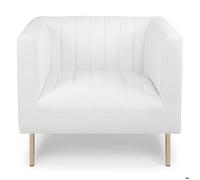 Menzzo Fauteuil Sacramento - Simili blanc, coutures verticales, pieds métal doré