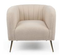 Menzzo Fauteuil Moderne BOMBARO - Tissu Bouclette Beige - Pieds métal doré - Fauteuil Design Arrondi Chic - Assise Confortable - L79 x P74 x H78 cm