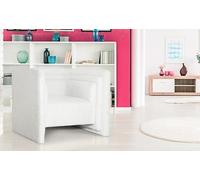 Menzzo Fauteuil Moderne Fredonia - Look cubique - Revêtement Tissu bou rème - Confort Assise Profonde - Design Chic pour Salon & Chambre