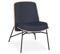 Menzzo Fauteuil Moderne Gauguin - Bois Clair & Tissu Noir - Design Contemporain épuré - Structure Bois et métal - Fauteuil Salon Confortable - L57,5 x P70,5 x H80 cm
