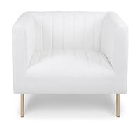Menzzo Fauteuil Moderne Sacramento - Simili Blanc avec Coutures Verticales - Pieds métal doré - Fauteuil Design Contemporain