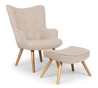 Fauteuil scandinave - MENZZO - Lylou - Tissu/Bois - Beige - Avec accoudoirs - 1 place