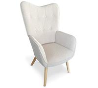 Menzzo Fauteuil Scandinave KLARYS Tissu Bouclette Crème - Fauteuil Design Nordique Confortable avec Dossier Haut Capitonné - Fauteuil Cocooning Salon & Chambre