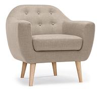 Menzzo Fauteuil Scandinave Savoy - Tissu Beige - Fauteuil Compact avec Dossier Capitonné et Pieds en Bois - Assise Confortable pour Salon, Chambre ou Bureau - L75 x P73 x H75 cm