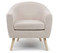 Menzzo Fauteuil scandinave Savoy - Tissu Bouclette lainée crème - Style Nordique Hygge - Assise Confortable & Pieds en Bois Naturel - Siège Lounge Moderne