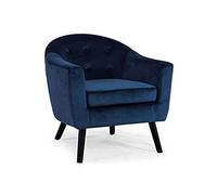 Menzzo Fauteuil scandinave Savoy - Velours Bleu, Fauteuil Salon avec Dossier capitonné et Pieds Bois, Fauteuil Confortable Design Nordique