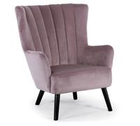 Menzzo Fauteuil Scandinave Vidal en Velours Rose - Dossier Haut Matelassé - Design Moderne et Rétro - L75 x P80 x H97 cm
