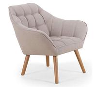 Menzzo Fauteuil scandinave ZENTAO - Tissu Beige - Pieds Bois Naturel - Fauteuil Lounge Confortable - Style Nordique Moderne - L71 x P78 x H94 cm