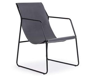 Menzzo Fauteuil ULYSSE Moderne - Simili Cuir Gris & Structure métal Noir - Fauteuil Design Contemporain pour Salon, Bureau ou Chambre - L56 x P71 x H88 cm