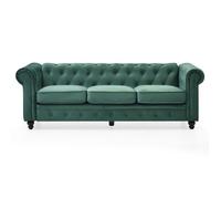 MENZZO Grand canapé 3 places Chesterfield Velours Vert -L203 x P84 x H67 cm