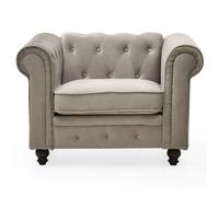 Menzzo A605V1 Contemporain Fauteuil pour Canapé Bois/Velours Taupe 80 x 110 x 72 cm