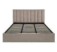 Menzzo Lit Coffre 180x200 cm Velours Taupe avec sommier relevable Songe - Tête de lit rembourrée - Grand Espace de Rangement - Lit Double Design Moderne