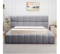 MENZZO Lit-coffre avec rebords matelassés Challow 140x190cm Tissu Gris foncé - Tissu L192 x P237 x H105 cm