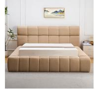 MENZZO Lit-coffre avec rebords matelassés Challow 180x200cm Tissu Beige - Tissu L232 x P247 x H105 cm