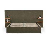 MENZZO Lit-coffre complet avec tablettes et ports USB intégrés Lukas 160x200cm Tissu Vert - Tissu Lit : L238 x P217 x H110 cm<br