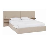 MENZZO Lit-coffre complet avec tablettes et ports USB intégrés Lukas 180x200cm Tissu Taupe clair - Tissu Lit : L258 x P217 x H110