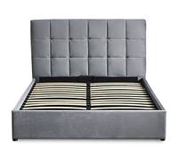Menzzo Lit Coffre LUFTANI 180x200 cm - Velours Argent - Sommier relevable avec Rangement - Tête de lit capitonnée - Lit Double Design Moderne