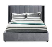 Menzzo Lit Coffre MAGORIAL 180x200 cm Velours Gris - Sommier relevable avec Rangement - Tête de lit capitonnée - Lit Adulte Design Moderne Chambre