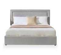 MENZZO Lit coffre Sandiego avec sommier relevable 140x200cm et tête de lit cloutée Velours Gris clair - Velours Lit complet : L152 x