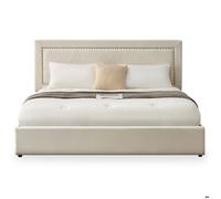 MENZZO Lit coffre Sandiego avec sommier relevable 180x200cm et tête de lit cloutée Velours Beige clair - Velours Lit complet : L192