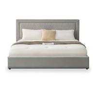 MENZZO Lit coffre Sandiego avec sommier relevable 180x200cm et tête de lit cloutée Velours Gris clair - Velours Lit complet : L192 x