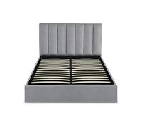 Menzzo Lit Coffre SONGE 140 cm Velours Argent - Lit Double avec sommier relevable - Grand Espace de Rangement - Tête de lit capitonnée - Chambre élégante