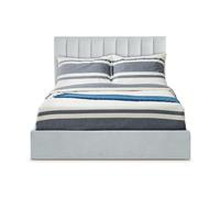 Menzzo Lit Coffre SONGE 160 × 200 cm - Velours Argent - Sommier Relevable avec Coffre de Rangement et Tête de Lit Rembourrée - L169 x P217 x H112 cm
