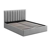 Menzzo Lit Coffre Songe 160 cm - Tissu Gris avec Sommier Relevable et Rangement Intégré, Lit Double Design et Fonctionnel