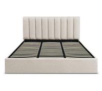 Menzzo Lit Coffre Songe 180 cm avec Sommier - Tissu Beige - Grand Rangement & Confort Optimal - Parfait Chambre Adulte