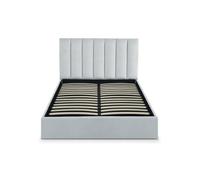 Menzzo Lit Coffre SONGE 140 cm Velours Argent - Lit Double avec sommier relevable - Grand Espace de Rangement - Tête de lit capitonnée - Chambre élégante