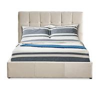 Menzzo Lit Double Luftani 140×190 cm - Velours Beige avec Sommier Relevable, Cadre de Lit Design et Rangement Optimisé