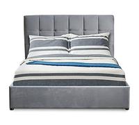 Menzzo Lit Double Luftani 160×200 cm - Sommier relevable - Velours Argent - Cadre de lit Moderne avec Rangement sous-Matelas