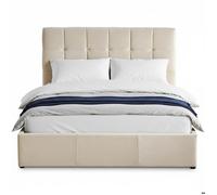 MENZZO Lit double Luftani avec sommier relevable 140x190cm Velours Beige - Velours L148 x P207 x H103 cm Hauteur pied de lit : H30