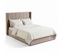 Menzzo – Lit double Magorial – Sommier relevable 140×190 cm – Velours taupe