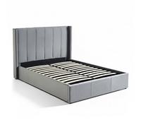 Menzzo Lit Double Magorial 140x190 cm en Velours Gris - Sommier relevable avec Coffre de Rangement, tête de lit capitonnée, lit Adulte Design Moderne