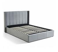 Menzzo Lit Double Magorial 160×200 cm avec sommier relevable - Velours Gris, Design Chic et Rangement Pratique