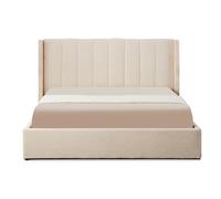 Menzzo Lit Double Magorial 180x200 cm avec Sommier Relevable - Tissu Bouclette Crème - Lit Coffre avec Rangement - Design Élégant