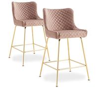 Menzzo Lot de 2 chaises de Bar Bellamy Velours Taupe Pieds Or