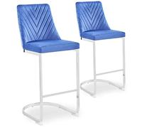 Menzzo Lot de 2 chaises de Bar Design Mistigri Velours Bleu
