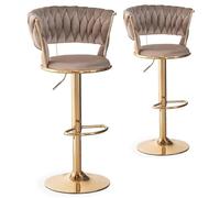Menzzo Lot de 2 chaises de Bar Dossier Arrondi Style Maillage Xenox Velours Taupe et Métal Or