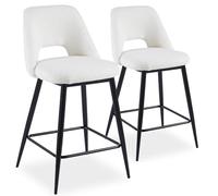 Menzzo Lot de 2 chaises de Bar Ecuador Métal Noir et Tissu Bouclette Crème