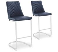 Menzzo Lot de 2 Chaises de Bar Mistigri Simili Noir - Tabourets de Bar Design Moderne avec Dossier & Repose-Pieds - Assise Confortable pour Cuisine & Îlot Central