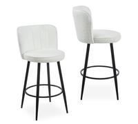 Menzzo Lot de 2 chaises de Bar Philippa - Dossier incurvé - Tissu Bouclette crème - Hauteur d’Assise 75 cm - Assise matelassée Confortable - Idéal îlot ou Bar de Cuisine